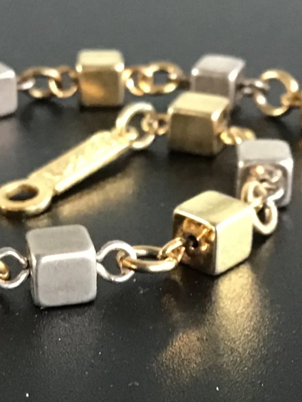 Vintage Signed Napier 1980s Two Tone Cube Link Bracelet 7” Minimalist